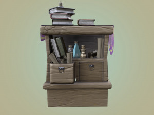 stylized medieval wide cupboard with items gameready 3Dモデル