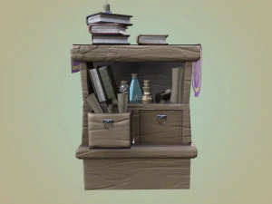 stylized medieval wide cupboard with items gameready 3D Model