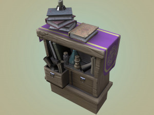 stylized medieval wide cupboard with items gameready 3Dモデル