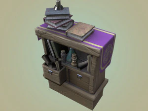 stylized medieval wide cupboard with items gameready 3D Model