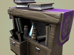 stylized medieval wide cupboard with items gameready 3Dモデル