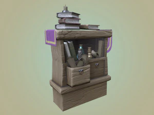stylized medieval wide cupboard with items gameready 3D Model