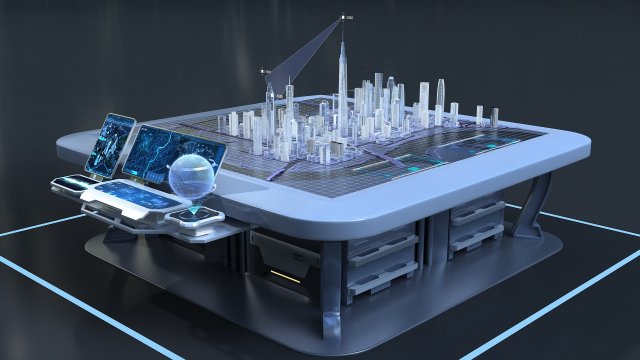 Sci-fi Table Interactive Holographic Table 3D Модель .c4d .max .obj .3ds .fbx .stl .blend 