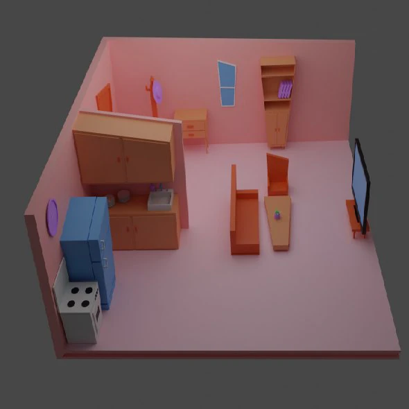 Low poly room 3D Model .c4d .max .obj .3ds .fbx .stl .blend 