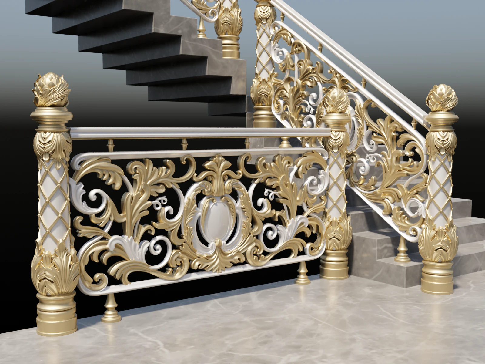 Staircase railings 2 3D Model .c4d .max .obj .3ds .fbx .stl .blend 