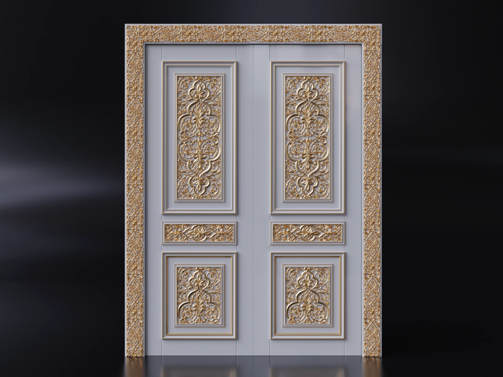 Oriental carved door 3D Model .c4d .max .obj .3ds .fbx .stl .blend