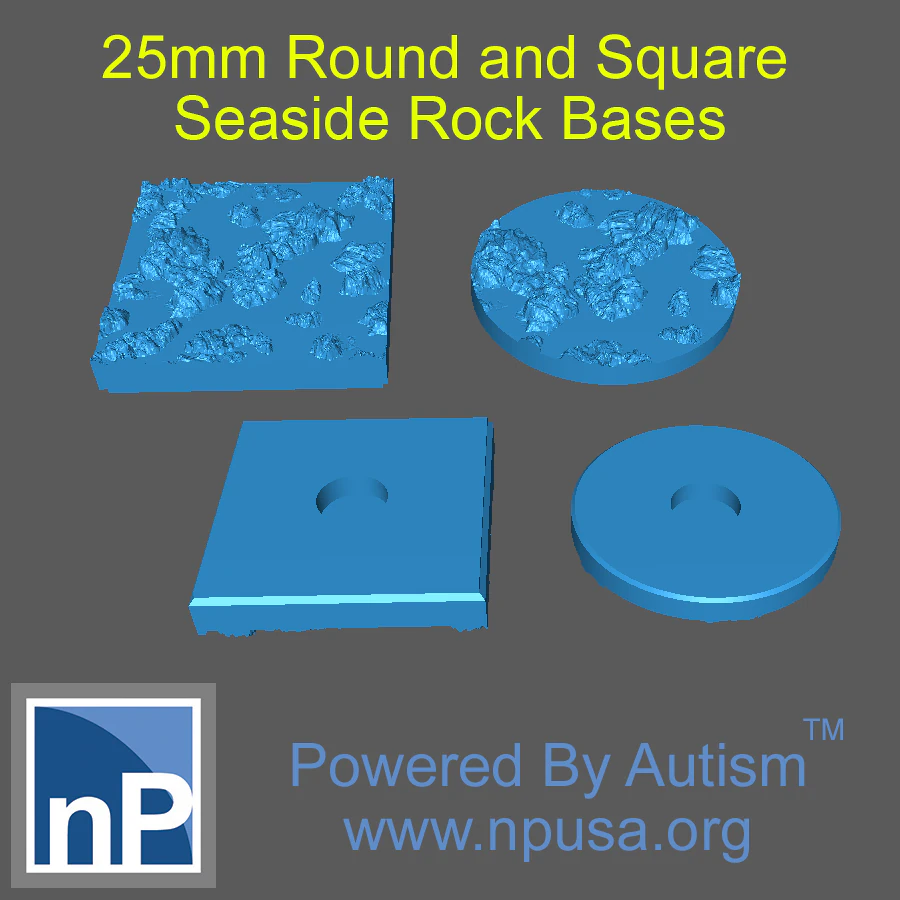 25mm Round and Square Seaside Rock Bases 3D Print Model .c4d .max .obj .3ds .fbx .stl .blend 