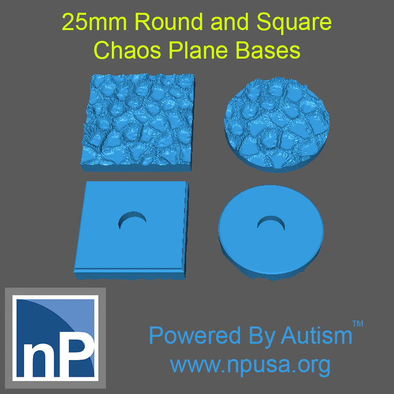 25mm Round and Square Chaos Plane or Alien World Bases 3D Print Model .c4d .max .obj .3ds .fbx .stl .blend 