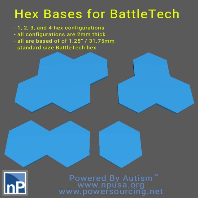 BattleTech Hex Bases 3D Print Model .c4d .max .obj .3ds .fbx .stl .blend 