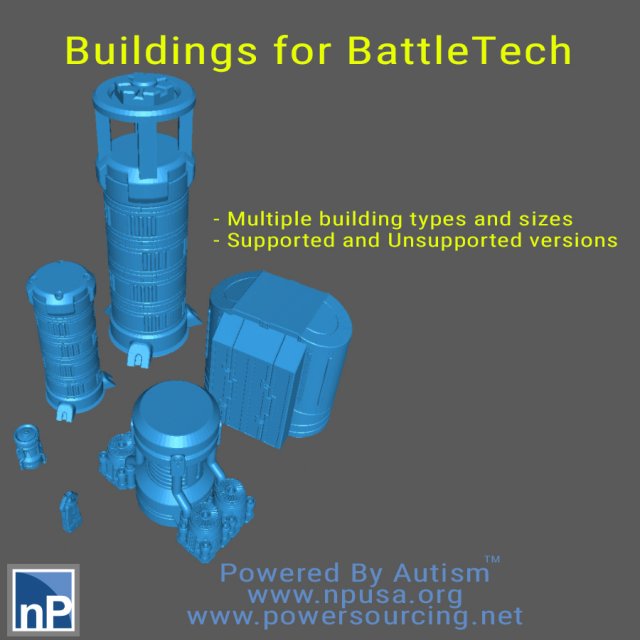 Battletech Buildings - set 1 3D 打印模型 .c4d .max .obj .3ds .fbx .stl .blend 