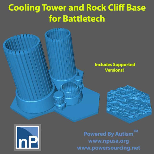 Battletech Buildings and Bases - Cooling Tower Rock Cliff Base 3D 프린트 모델 .c4d .max .obj .3ds .fbx .stl .blend 