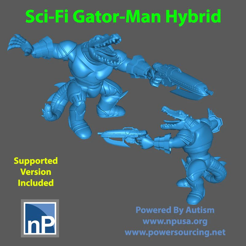 SciFi Gator-Man Hybrid 01 3D Print Model .c4d .max .obj .3ds .fbx .stl .blend 