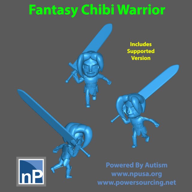 Fantasy Chibi Warrior Modello di stampa 3D .c4d .max .obj .3ds .fbx .stl .blend 