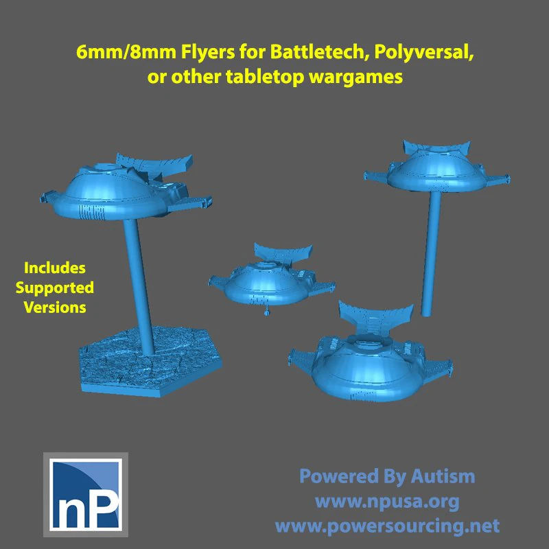 Battletech - Polyversal 6mm-8mm Flyer 3D Print Model .c4d .max .obj .3ds .fbx .stl .blend