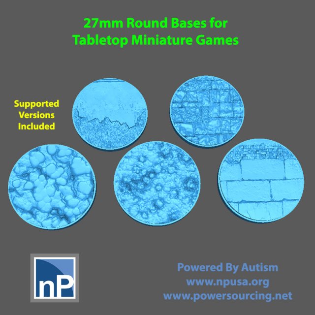 27mm Round Bases for Tabletop Miniature Games - pack 1 3D Принт Модель .c4d .max .obj .3ds .fbx .stl .blend