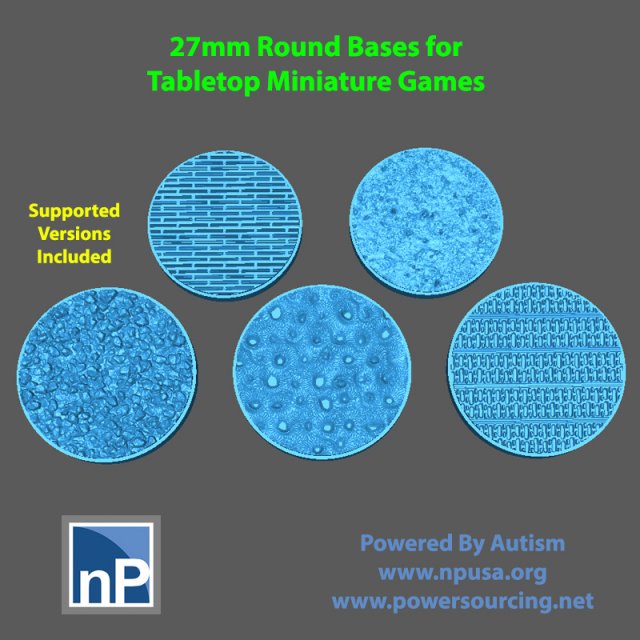 27mm Round Bases for Tabletop Miniature Games - pack 2 3D Print Model .c4d .max .obj .3ds .fbx .stl .blend 