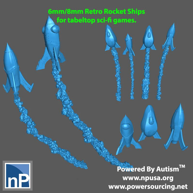 6mm Scale Rocket ships for SciFi Wargames pack 1 3D Print Model .c4d .max .obj .3ds .fbx .stl .blend 