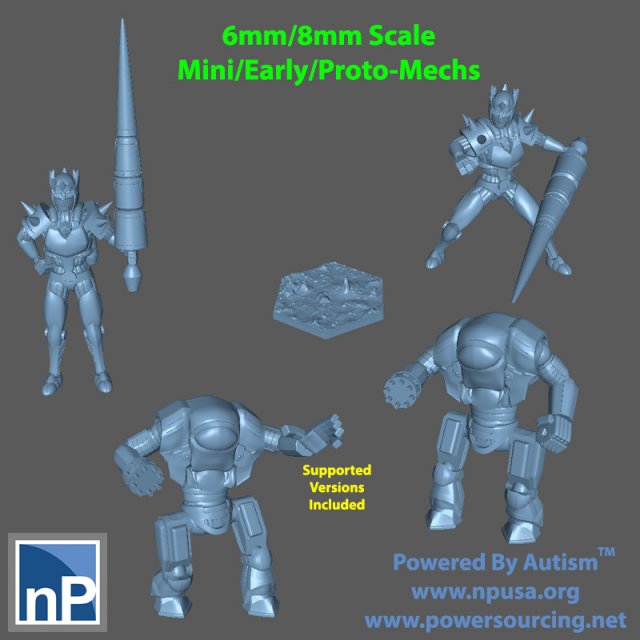 6mm-8mm Mini-Early-Proto-mechs pack 2 3D Принт Модель .c4d .max .obj .3ds .fbx .stl .blend 