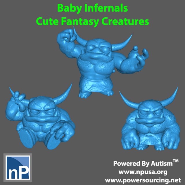 Cute Monsters Baby Infernals 3D Print Model .c4d .max .obj .3ds .fbx .stl .blend