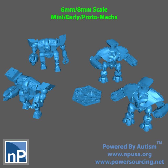 6mm-8mm Mini-Early-Proto-mechs pack 3 Modelo de impresión 3D .c4d .max .obj .3ds .fbx .stl .blend 