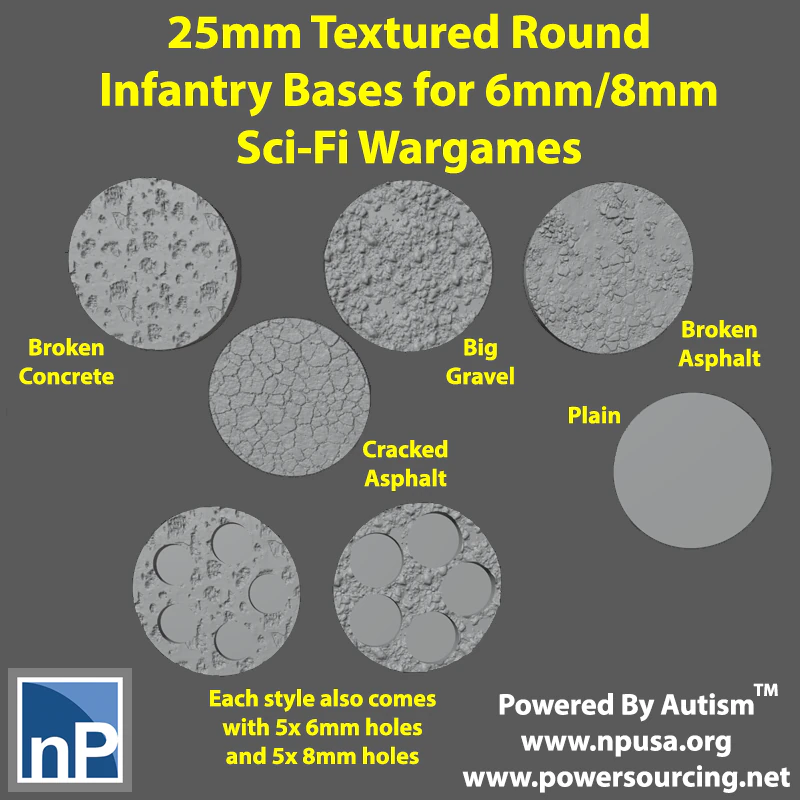 6mm-8mm Infantry Bases 3D Print Model .c4d .max .obj .3ds .fbx .stl .blend 