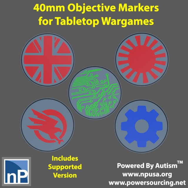 40mm Objective Markers for Tabletop Wargames 3D Print Model .c4d .max .obj .3ds .fbx .stl .blend 