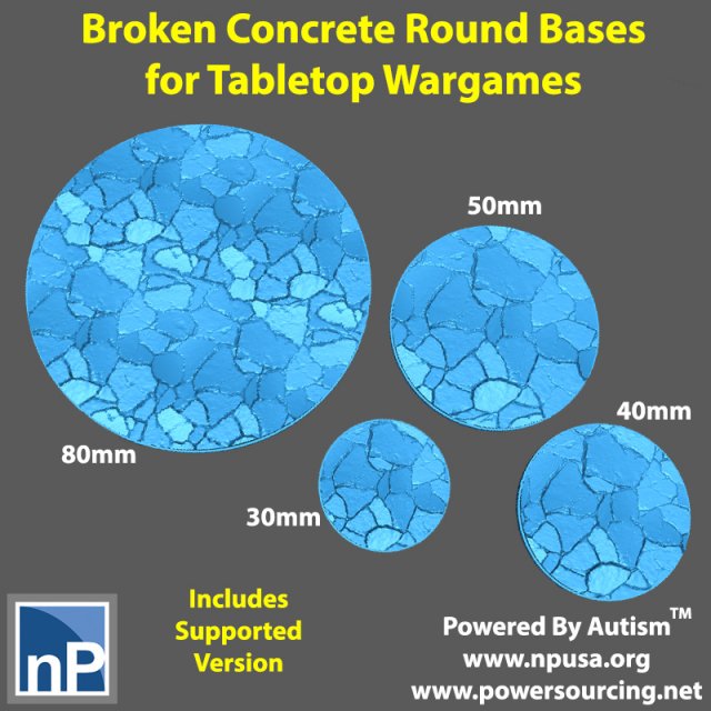 Bases for Wargames - Broken Concrete 3D Принт Модель .c4d .max .obj .3ds .fbx .stl .blend 