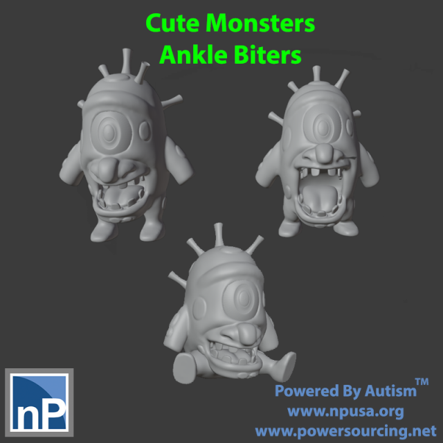 Cute Monsters Ankle Biters 3D Print Model .c4d .max .obj .3ds .fbx .stl .blend 