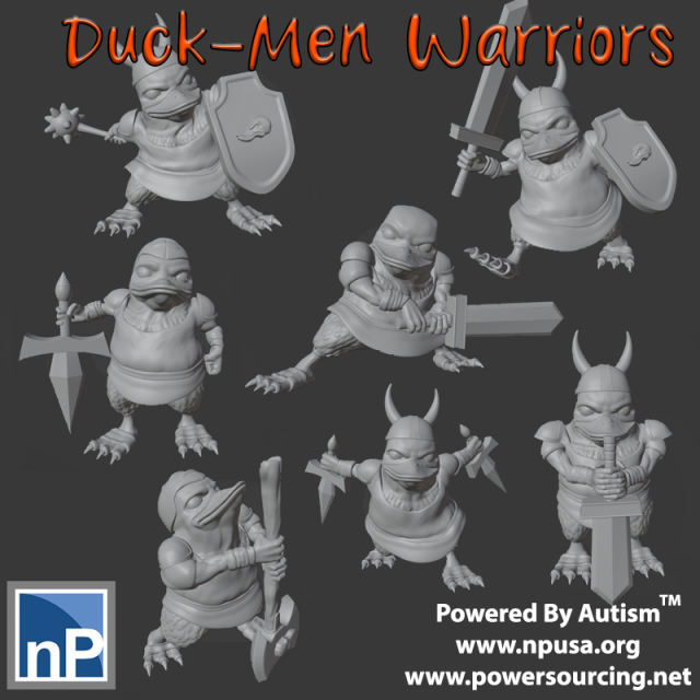 Fantasy Duck-Men Warriors 3D 프린트 모델 .c4d .max .obj .3ds .fbx .stl .blend 