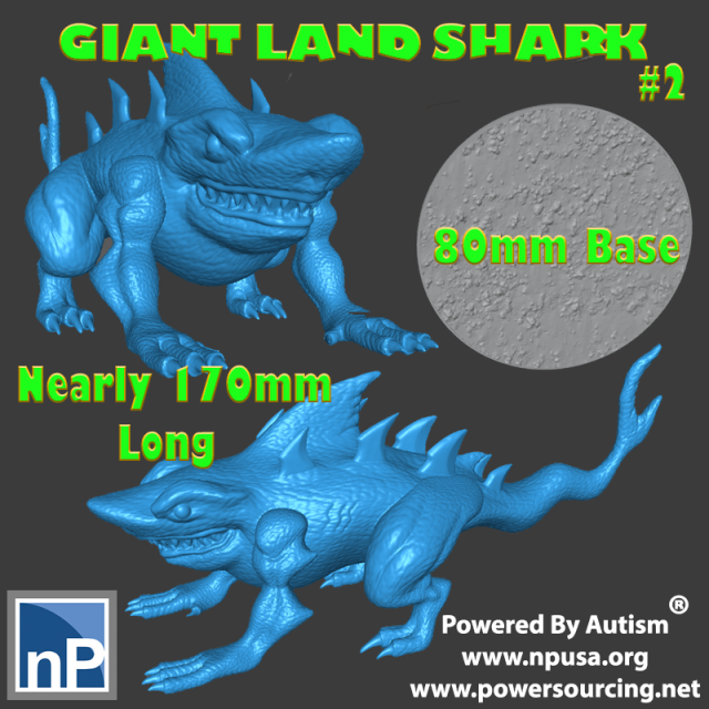Giant Land Shark Fantasy Monster 2 3D Print Model .c4d .max .obj .3ds .fbx .stl .blend