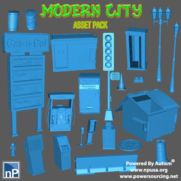 Modern City Asset Pack 1 3D Print Model .c4d .max .obj .3ds .fbx .stl .blend