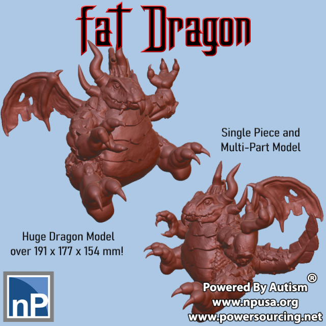 Giant Fat Dragon 3D Print Model .c4d .max .obj .3ds .fbx .stl .blend 