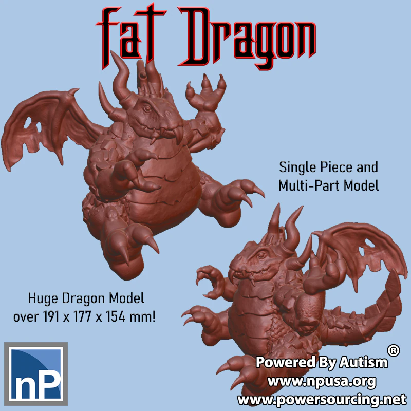 Giant Fat Dragon 3D Print Model .c4d .max .obj .3ds .fbx .stl .blend 