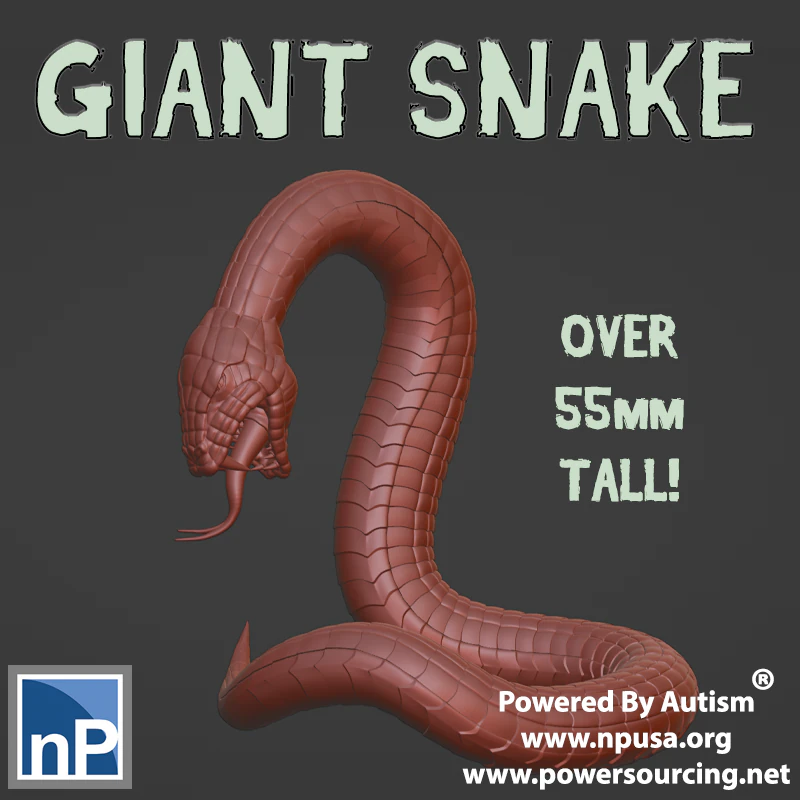 Giant Snake 3D Print Model .c4d .max .obj .3ds .fbx .stl .blend 