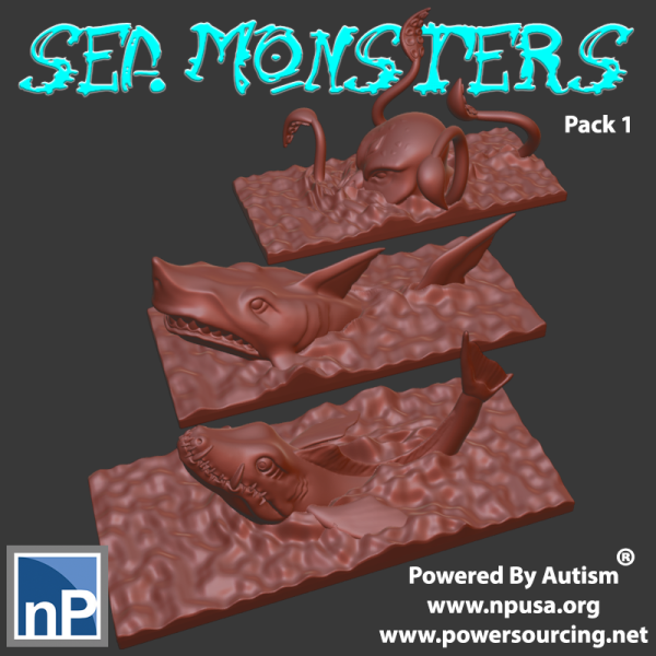 Mini Sea Monsters pack 1 3D Print Model .c4d .max .obj .3ds .fbx .stl .blend 