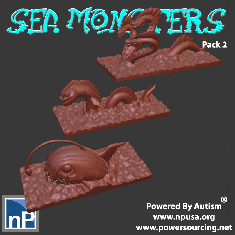 Mini Sea Monsters pack 2 3D Print Model .c4d .max .obj .3ds .fbx .stl .blend 