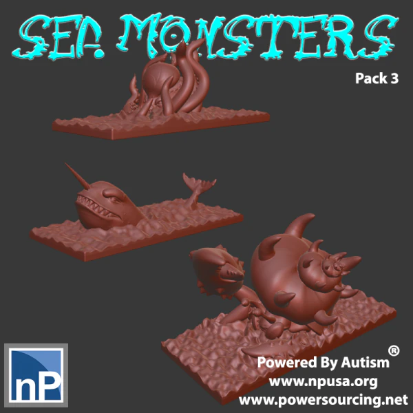 미니 바다 괴물 팩 3 3D 프린트 모델 .c4d .max .obj .3ds .fbx .stl .blend