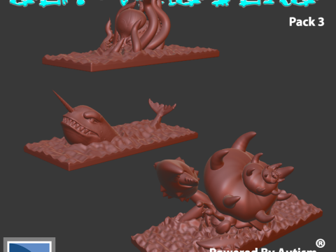 Mini Sea Monsters pack 3 3D प्रिंट मॉडल