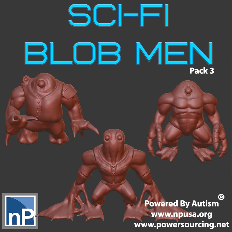 Sci-Fi Blob Men pack 3 3D Print Model .c4d .max .obj .3ds .fbx .stl .blend 
