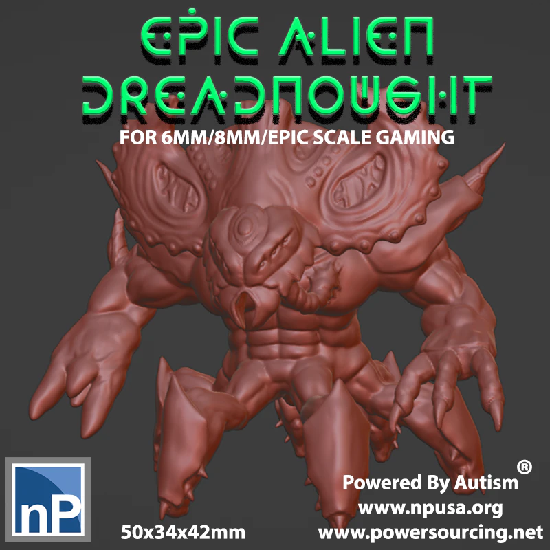 6mm-8mm Epic Alien Dreadnought 3D Print Model .c4d .max .obj .3ds .fbx .stl .blend