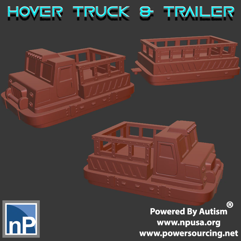 Hover Truck and Trailer 3D Print Model .c4d .max .obj .3ds .fbx .stl .blend