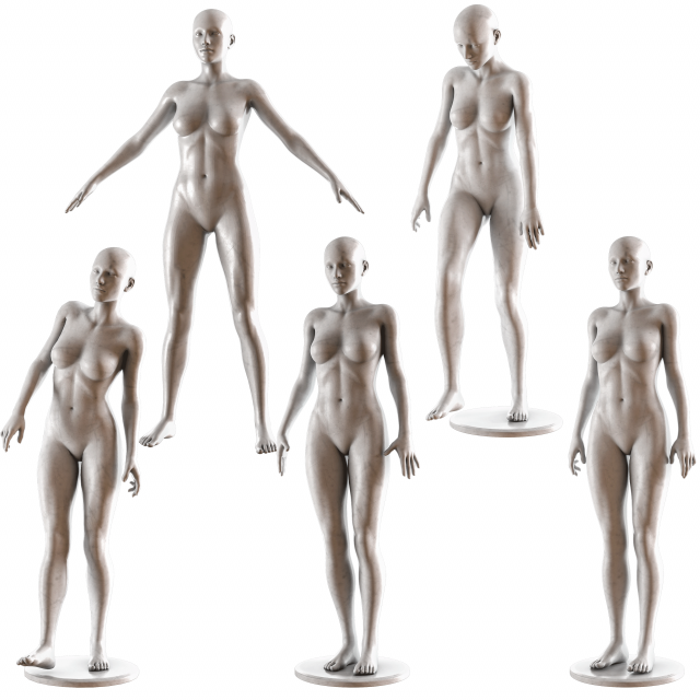 Female Mannequin Collection Vol 01 Pbr Low Poly 3D Model .c4d .max .obj .3ds .fbx .stl .blend 