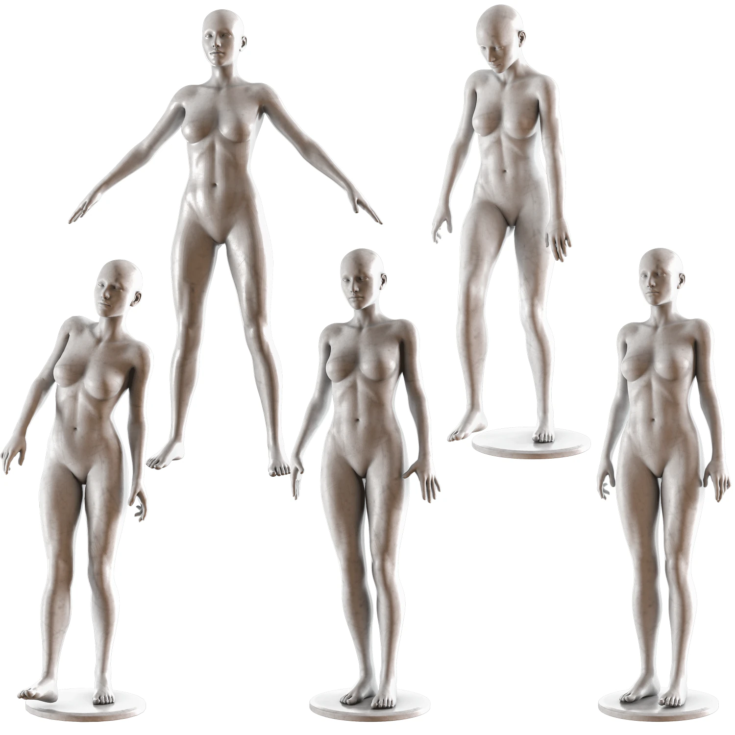 Female Mannequin Collection Vol 01 Pbr Low Poly 3D Model .c4d .max .obj .3ds .fbx .stl .blend