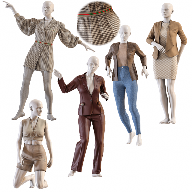 Female mannequin with clothes pbr low poly vol 03 Model 3D .c4d .max .obj .3ds .fbx .stl .blend 