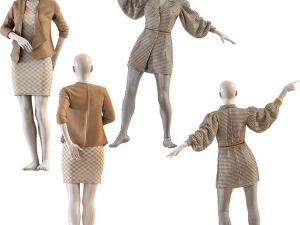 Female mannequin with clothes pbr low poly vol 03 3D Model
