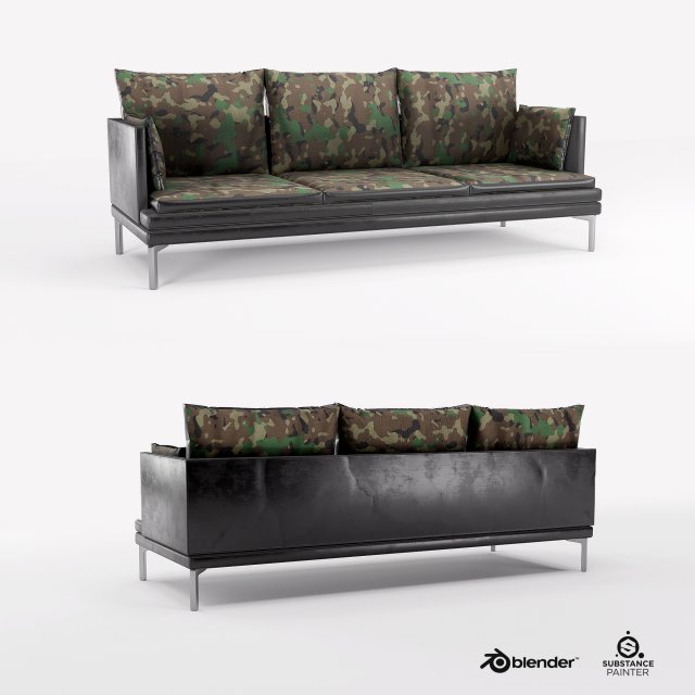 camouflage leather sofa 3D-Modell .c4d .max .obj .3ds .fbx .stl .blend 