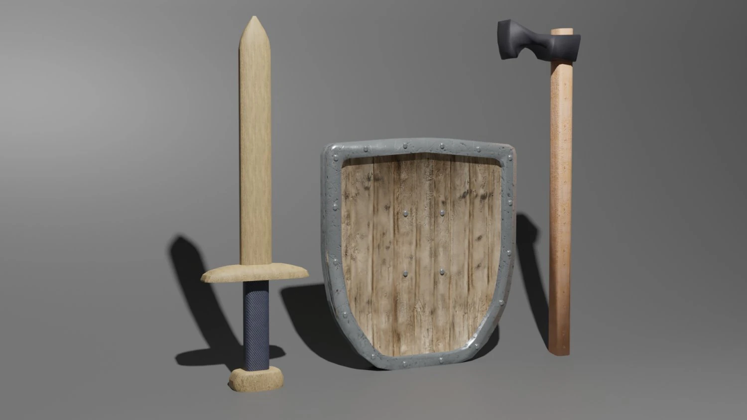 simple sword-shield-axe game 3D Model .c4d .max .obj .3ds .fbx .stl .blend 