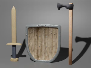 simple sword-shield-axe game 3D Model
