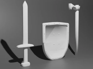 simple sword-shield-axe game 3D Model