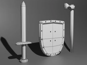 simple sword-shield-axe game 3D Model